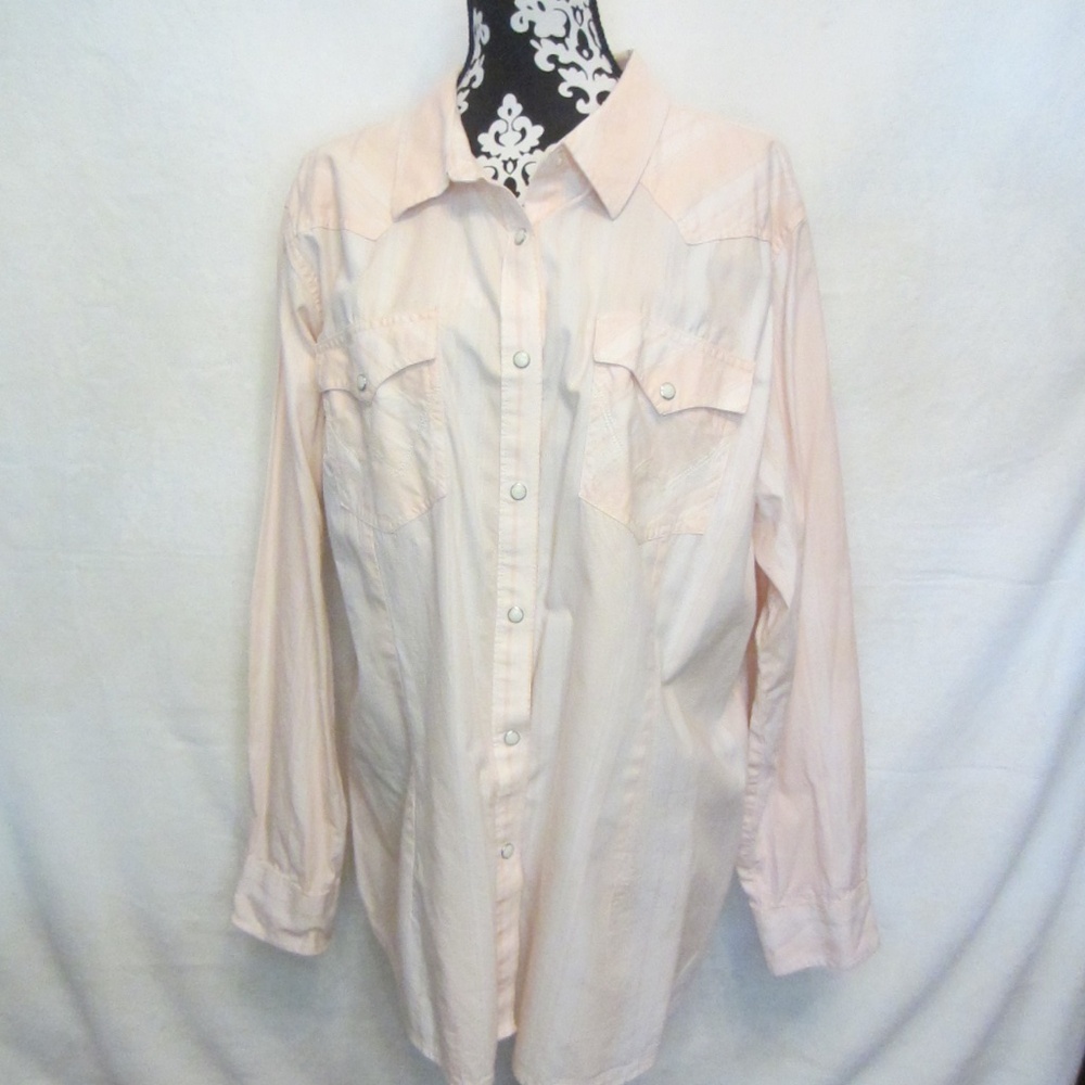 Wrangler Retro Women's Peach Stripped Long Sleeve Pearl Button Western Blouse